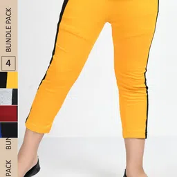 IndiWeaves Girls Pack Of 4 Side Striped Pure Cotton Capris-image-87
