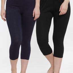 Jinfo Women Set Of 2 Black & Navy Blue Capris-picture-15