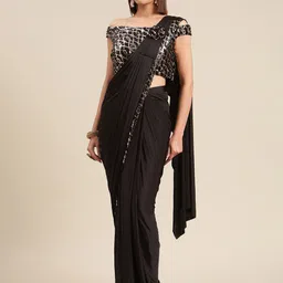 Grancy Black & Gold-Toned Sequinned Ready to Wear Saree-picture-6