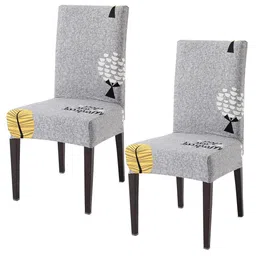 HOKIPO 2 Pieces Grey Printed Stretchable Dining Chair Covers-picture-46