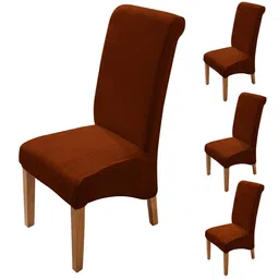 HOKIPO 4 Pcs Rust Brown Long Back Velvet Chair Covers-0