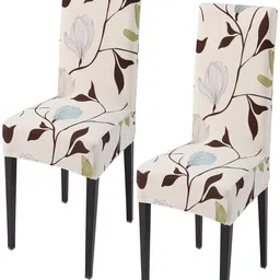 HOKIPO Beige & Brown 2 Pieces Printed Stretchable Chair Covers-27