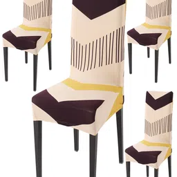 HOKIPO Beige & Brown 4 Pieces Printed Stretchable Chair Covers-image-11