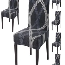 HOKIPO Blue & White 6-Pieces Printed Stretchable Chair Covers-image-64