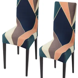 HOKIPO Blue & Orange 2 Pieces Printed Stretchable Chair Covers-image-87