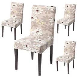 HOKIPO 4-Piece Beige & White Printed Stretchable Chair Covers-15