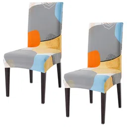 HOKIPO Grey & Yellow 2 Pieces Abstract Printed Stretchable Chair Covers-26