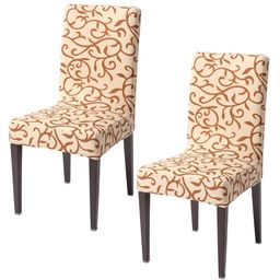 HOKIPO 2-Piece Beige & Brown Printed Stretchable Chair Covers-image-58