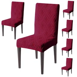 HOKIPO Maroon 6 Pieces Textured 200 GSM Jacquard Chair Covers-14