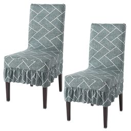 HOKIPO Green 2 Pieces Printed Stretchable Frill Chair Covers-image-21