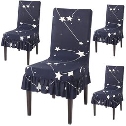 HOKIPO Navy Blue & White 4 Pieces Printed Stretchable Frill Chair Covers-image-96