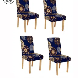 Cortina Set Of 4 Navy Blue & White Printed Chair Covers-35