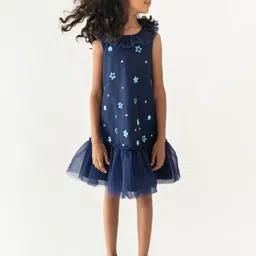 A Little Fable Floral Printed Round Neck Sleeveless Drop-Waist Dress-image-81