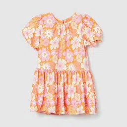 max Girls Round neck Floral Print Puff Sleeve Drop-Waist Dress-image-91