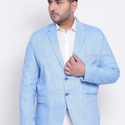 Hangup Men Blue Plus size Solid Single-Breasted Cotton Linen Regular Fit Formal Blazers-picture-22