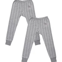 VIMAL JONNEY Kids Cotton Pack Of 2 Grey Striped Thermal Bottoms-image-36