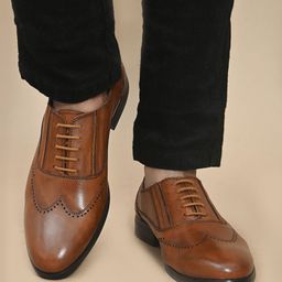 San Frissco Men Tan Brown Solid Genuine Leather Formal Brogues-picture-5