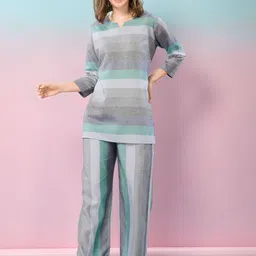 NIGHT FLOSS Colourblocked Notch Neck Tunic With Trouser-picture-32