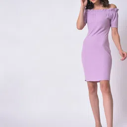 Campus Sutra Purple Off-Shoulder Sheath Dress-picture-12