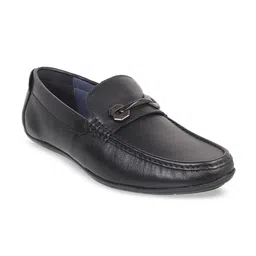 Mochi Men Black Solid Leather Formal Horsebit Loafers-image-82