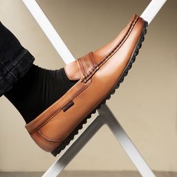 Red Chief Men Tan Brown Solid Leather Formal Loafers-image-63