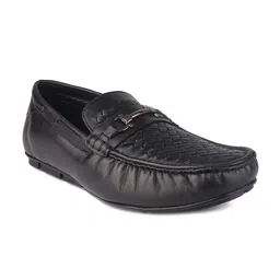 TOP BRASS Men Black Textured Leather Formal Loafers-image-95