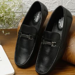 Teakwood Leathers Men Black Textured Leather Formal Loafers-image-43
