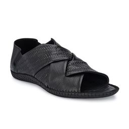 Hitz Men Black Leather Casual Comfort Sandals-image-0