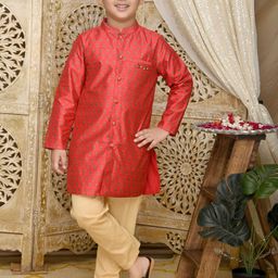 SAKA DESIGNS Boys Ethnic Motifs Printed Chanderi Silk Kurta with Pyjamas-image-49