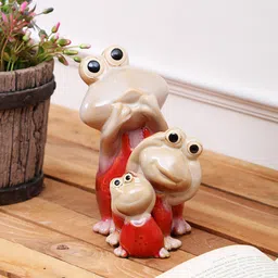 TAYHAA 3-Pcs Red & Beige Ceramic Frogs Showpieces-image-5