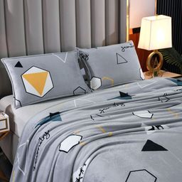 JC HOME Grey & Yellow Geometric Summer 300 GSM Double Bed Blanket-image-113
