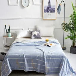 JC HOME Grey & White Striped Summer 350 GSM Single Bed Blanket-picture-29
