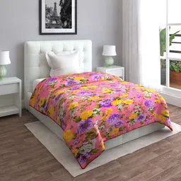 ROMEE Pink & Yellow Floral Reversible Mild Winter Single Bed Comforter 210 GSM-image-38