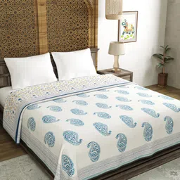 BLOCKS OF INDIA Blue & White Ethnic Motifs AC Room 150 GSM Double Bed Dohar-38
