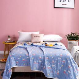 JC HOME Blue & Pink Cartoon Characters Summer 350 GSM Double Bed Blanket-image-57