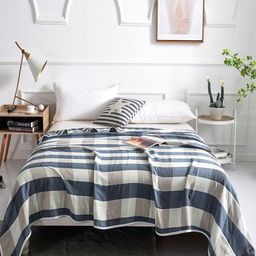 JC HOME Navy Blue & Beige Checked Summer 350 GSM Cotton Single Bed Blanket-4