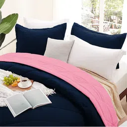 AEROHAVEN Navy Blue & Pink Microfiber AC Room 210 GSM Single Bed Comforter-image-29