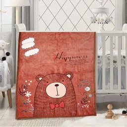 Baby Moo Brown & White Cartoon Characters Heavy Winter 210 GSM Single Bed Blanket-90