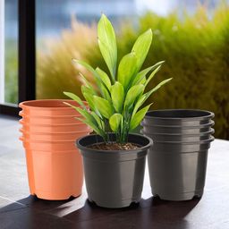Kuber Industries Set Of 10 Black & Orange-Coloured Planter With Pot image 1