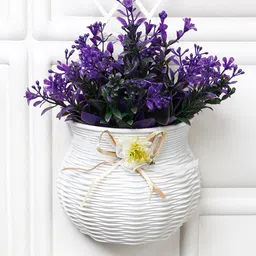 FOLIYAJ Purple & White Artificial Flowers With Hanging Pot-11