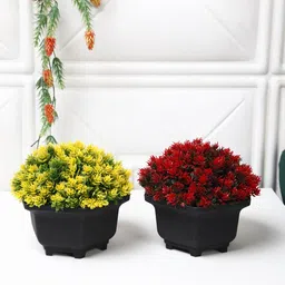 FOLIYAJ Yellow & Red 2 Pieces With Pot Alstroemeria Artificial Plants-31