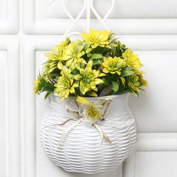 FOLIYAJ Yellow & Green Hanging Artificial Flowers With Pot-11