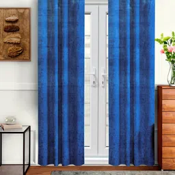 Cortina Navy Blue & Blue Set of 2 Printed Room Darkening Door Curtain-image-16