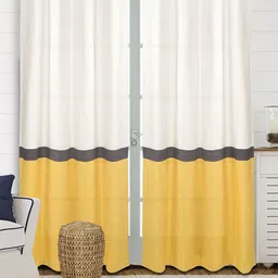 Saral Home 2 Pieces Yellow & Off White Colourblocked Cotton Long Door Curtain-image-91