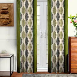 Cortina Set Of 2 Green Floral Printed Regular Long Door Curtains-image-30
