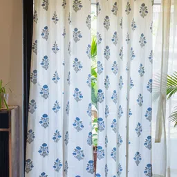 URBAN SPACE Off White & Blue 2-Pieces Ethnic Motifs Cotton Long Door Curtains-13