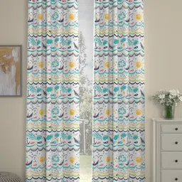 ROSARA HOME Blue & White Set of 2 Geometric Printed Door Curtain-23