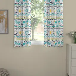 ROSARA HOME Blue & White Set of 2 Quirky Window Curtain-image-9