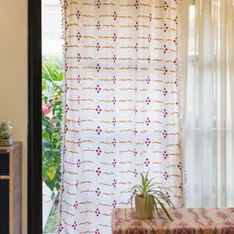 URBAN SPACE White & Pink Geometric Cotton Door Curtain-25