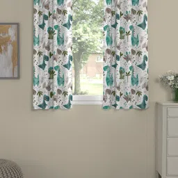 ROSARA HOME Set of 2 Teal & White Printed Window Curtain-42